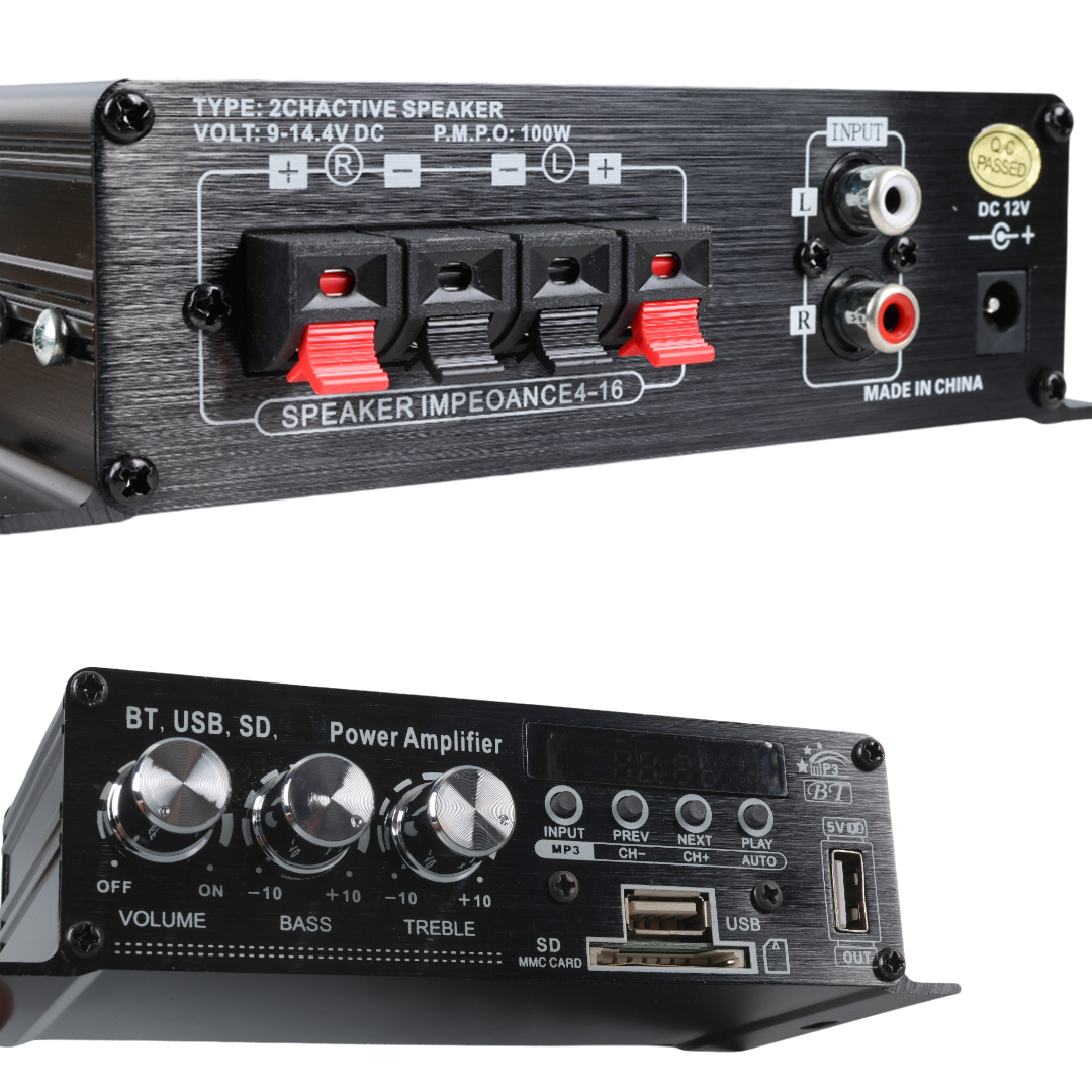 12 VOLT 100 WATT MOTOSİKLET BLUETOOTH AMFİ USB/SD 2 KANAL PAZARCI - ANFİ (154X80X42MM) (4707) 12 VOLT 100 WATT MOTOSİKLET BLUETOOTH AMFİ USB/SD 2 KANAL PAZARCI - ANFİ (154X80X42MM) (4707)