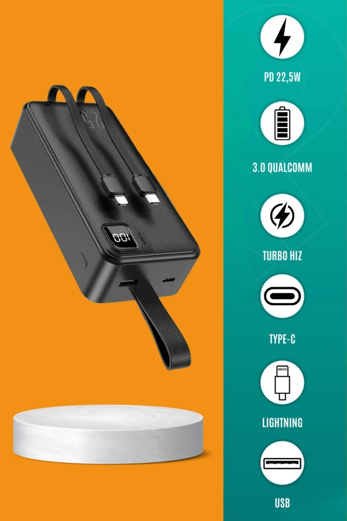 30000 Mah 22,5w Süper Hızlı Lightning ve Tyype C Powerbank (4707) 30000 Mah 22,5w Süper Hızlı Lightning ve Tyype C Powerbank (4707)