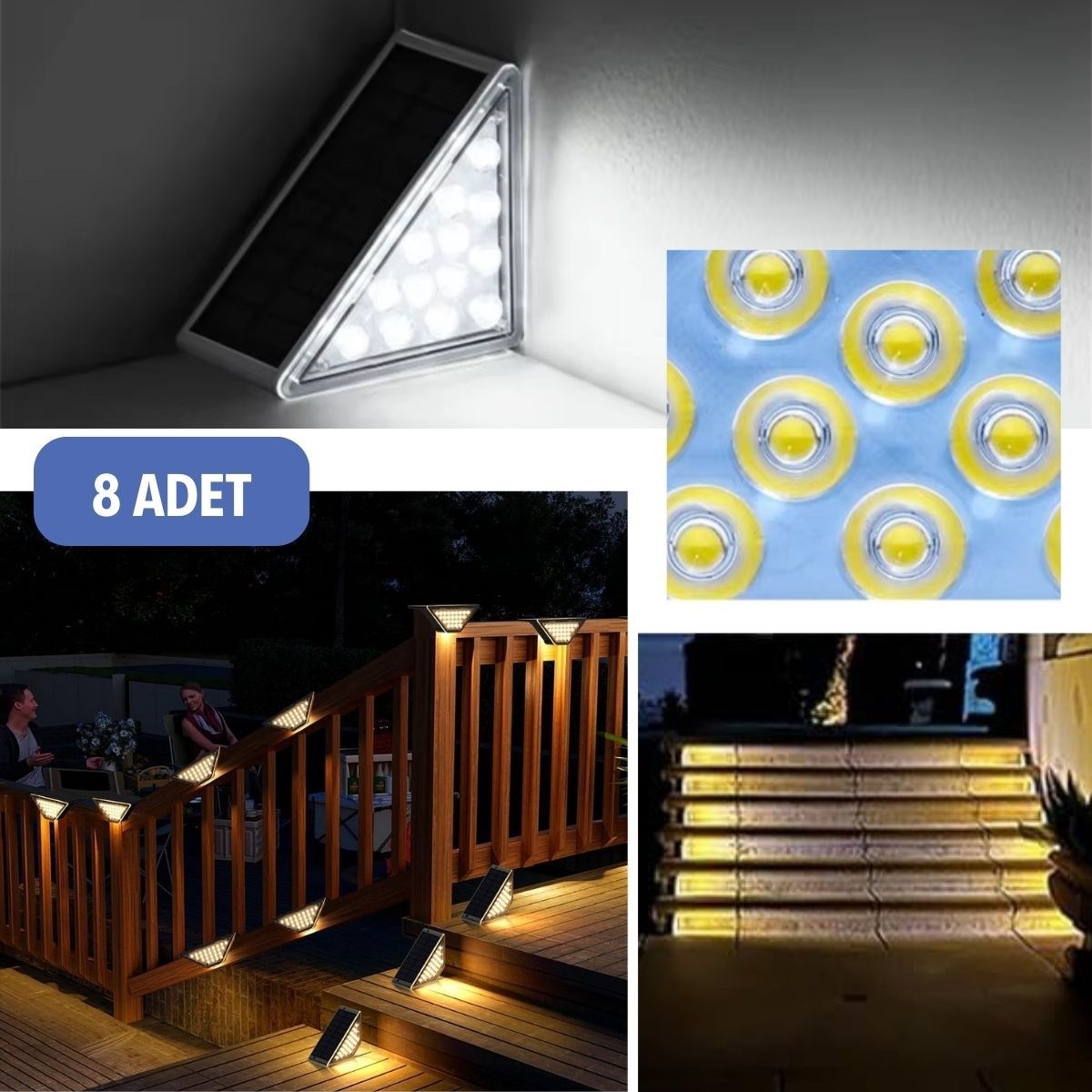 8 Adet Üçgen Güneş Enerjisi ile Şarj Olan Dış Mekan Solar Basamak Köşe Lambası (4707) 8 Adet Üçgen Güneş Enerjisi ile Şarj Olan Dış Mekan Solar Basamak Köşe Lambası (4707)