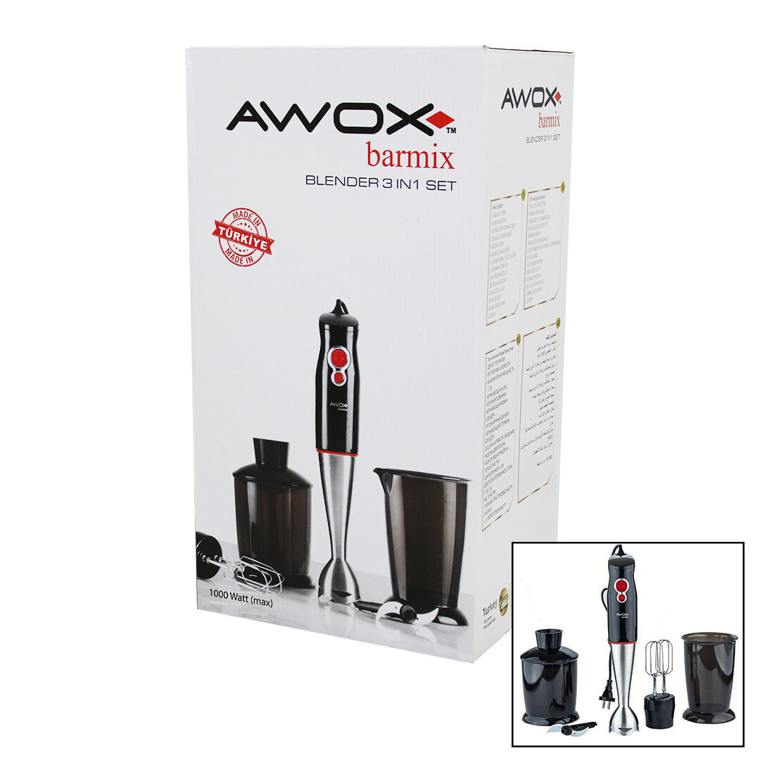 AWOX BARMİX 3İN1 BLENDER SETİ ÇELİK 2Lİ MİKSER ÇELİK RONDO BIÇAK ÇELİK 4 KANATLI BIÇAK 1000W (4707) AWOX BARMİX 3İN1 BLENDER SETİ ÇELİK 2Lİ MİKSER ÇELİK RONDO BIÇAK ÇELİK 4 KANATLI BIÇAK 1000W (4707)