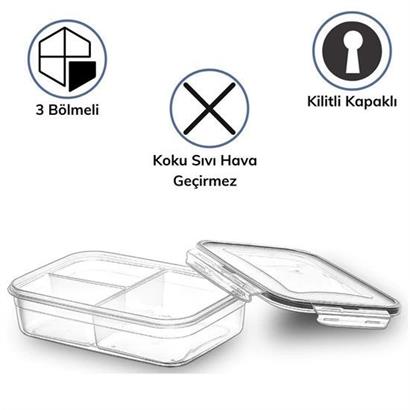 Petinka® 3 Bölmeli Kilitli Kapaklı 1 Litre Erzak Saklama Kabı LC-510 Petinka® 3 Bölmeli Kilitli Kapaklı 1 Litre Erzak Saklama Kabı LC-510