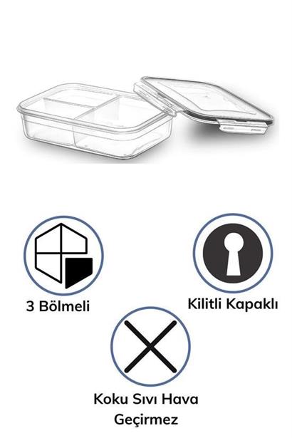 Petinka® 3 Bölmeli Kilitli Kapaklı 1 Litre Erzak Saklama Kabı LC-510 Petinka® 3 Bölmeli Kilitli Kapaklı 1 Litre Erzak Saklama Kabı LC-510