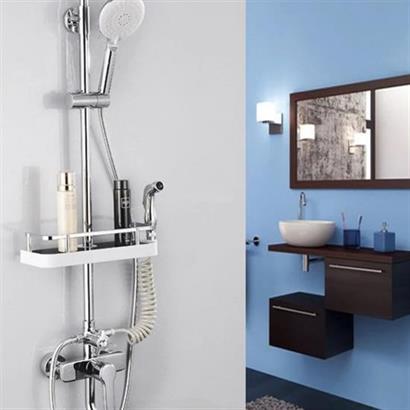 BUFFER® Banyo Direğine Asılabilir Köşelik Şampuanlık Sabunluk Çift Askılı Düzenleyici Raf Paslanmaz BUFFER® Banyo Direğine Asılabilir Köşelik Şampuanlık Sabunluk Çift Askılı Düzenleyici Raf Paslanmaz