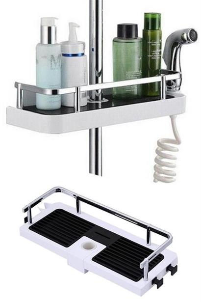 BUFFER® Banyo Direğine Asılabilir Köşelik Şampuanlık Sabunluk Çift Askılı Düzenleyici Raf Paslanmaz BUFFER® Banyo Direğine Asılabilir Köşelik Şampuanlık Sabunluk Çift Askılı Düzenleyici Raf Paslanmaz