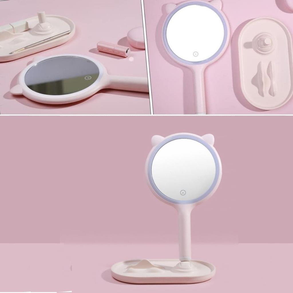 BUFFER® Kedi Kulaklı Telefon Standlı Yuvarlak Dokunmatik Led Ayarlı Masa Üstü Makyaj Aynası BUFFER® Kedi Kulaklı Telefon Standlı Yuvarlak Dokunmatik Led Ayarlı Masa Üstü Makyaj Aynası