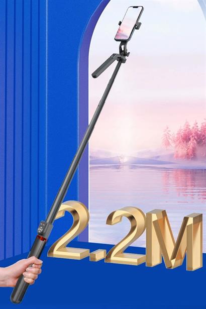 Selfie Çubuğu 2.20m Uzayabilen Kumandalı 360 Derece Dönebilen Cep Telefonu Kamera Tripod Selfie Çubuğu 2.20m Uzayabilen Kumandalı 360 Derece Dönebilen Cep Telefonu Kamera Tripod