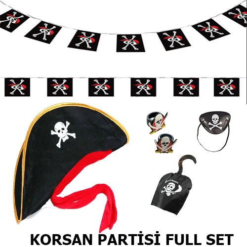 Çocuk Korsan Şapkası + Kancası + Göz Bandı + 2 Adet Yüzük + Afiş Seti (4707) Çocuk Korsan Şapkası + Kancası + Göz Bandı + 2 Adet Yüzük + Afiş Seti (4707)