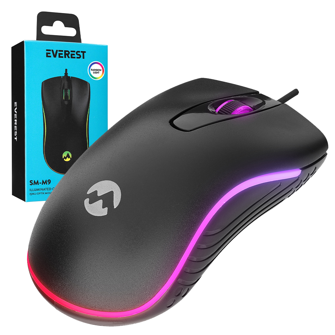 EVEREST SM-M9 1000 DPI USB RGB RAİNBOW LEDLİ SİYAH 3D OPTİK LED MOUSE (4707) EVEREST SM-M9 1000 DPI USB RGB RAİNBOW LEDLİ SİYAH 3D OPTİK LED MOUSE (4707)