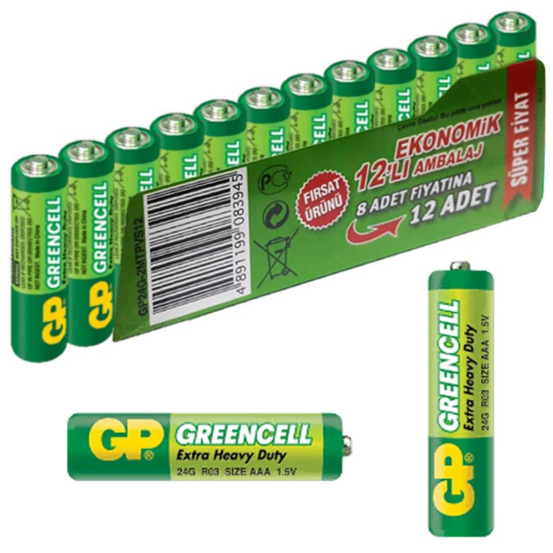 GP 24G-GREENCELL 12Lİ PAKET İNCE KALEM PİL (12Lİ FİYAT) GP 24G-2MTPVS12 (4707) GP 24G-GREENCELL 12Lİ PAKET İNCE KALEM PİL (12Lİ FİYAT) GP 24G-2MTPVS12 (4707)