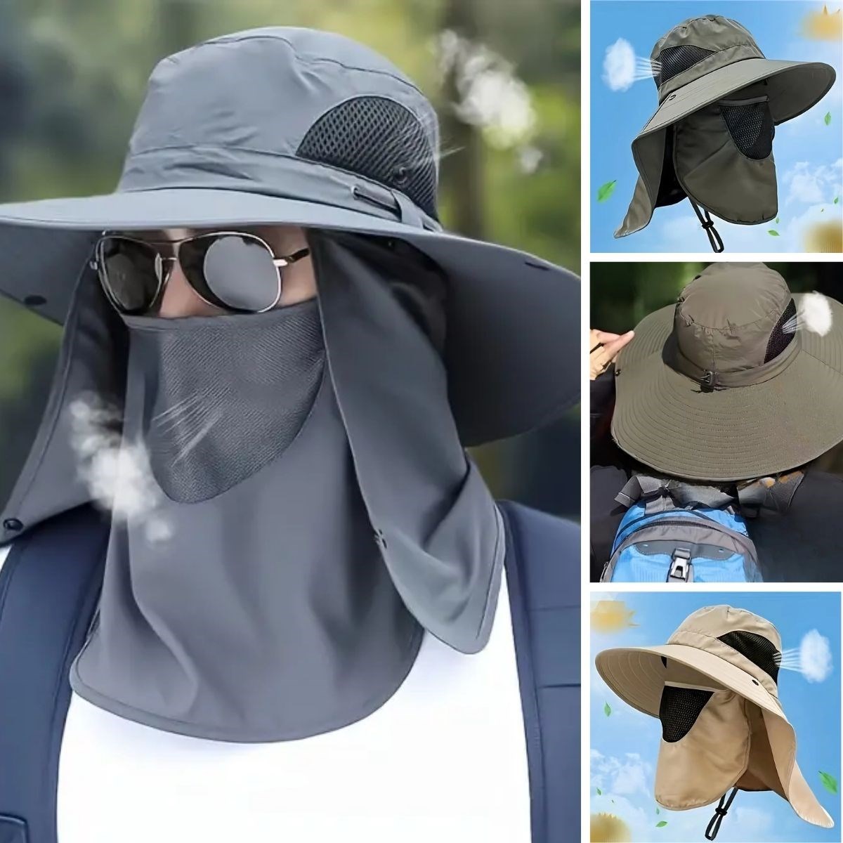 Güneş Koruyuculu Nefes Alabilen Maskeli ve Boyun Kapaklı Geniş Kenarlı Balıkçı Şapkası (4707) Güneş Koruyuculu Nefes Alabilen Maskeli ve Boyun Kapaklı Geniş Kenarlı Balıkçı Şapkası (4707)