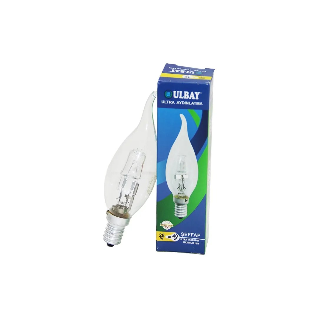 HALOJEN 28W - E14 SARI RENK KIVRIK ŞEFFAF MUM AMPUL (4707) HALOJEN 28W - E14 SARI RENK KIVRIK ŞEFFAF MUM AMPUL (4707)
