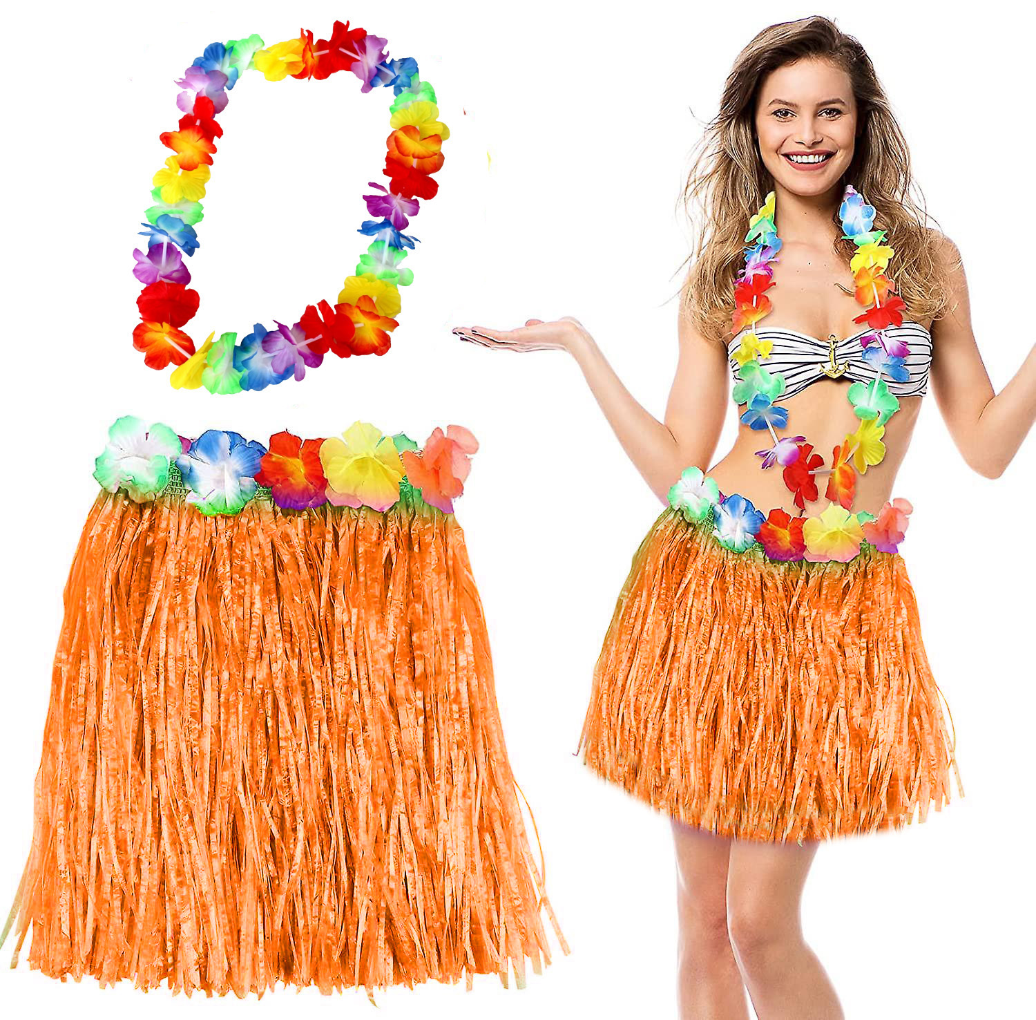 Hawaii Luau Aloha Turuncu Püsküllü 40 cm Etek ve Hawaii Kolye Seti (4707) Hawaii Luau Aloha Turuncu Püsküllü 40 cm Etek ve Hawaii Kolye Seti (4707)