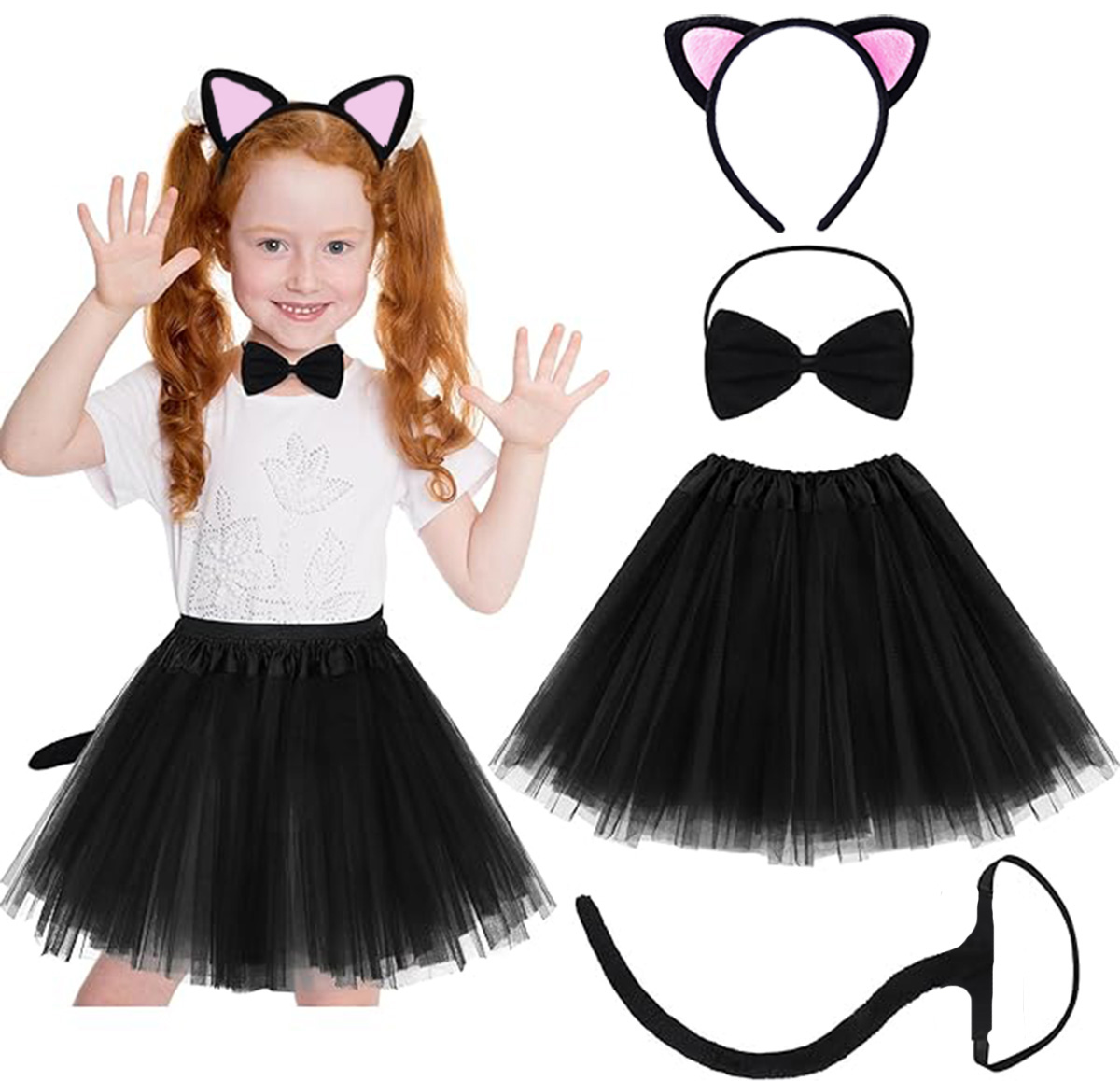 Kedi Kulak Taç Etek Kuyruk ve Papyon 4 lü Set Çocuk Pembe (4707) Kedi Kulak Taç Etek Kuyruk ve Papyon 4 lü Set Çocuk Pembe (4707)