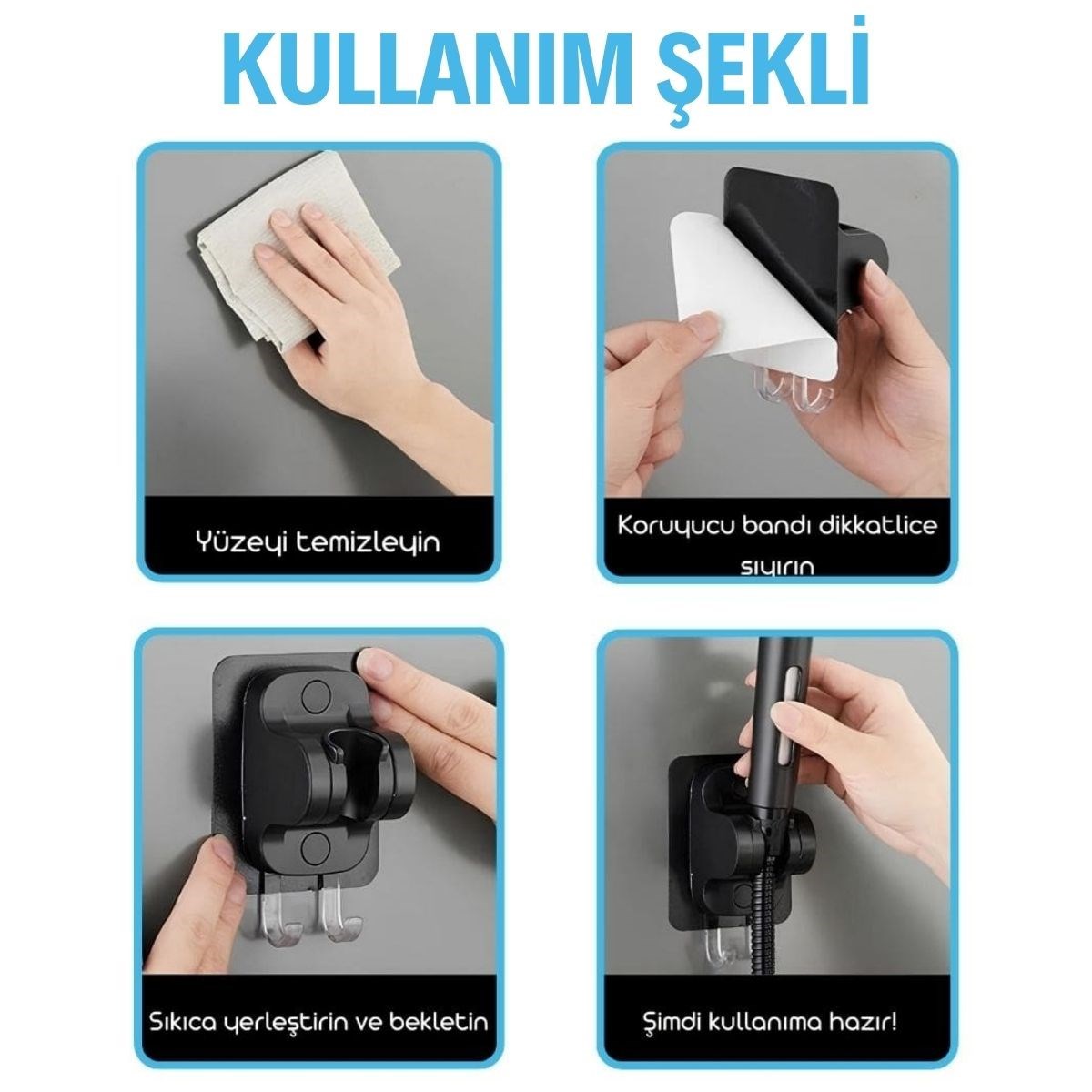 Kendiliğinden Güçlü Yapışkanlı Askılı Duş Başlık Tutucu (4707) Kendiliğinden Güçlü Yapışkanlı Askılı Duş Başlık Tutucu (4707)