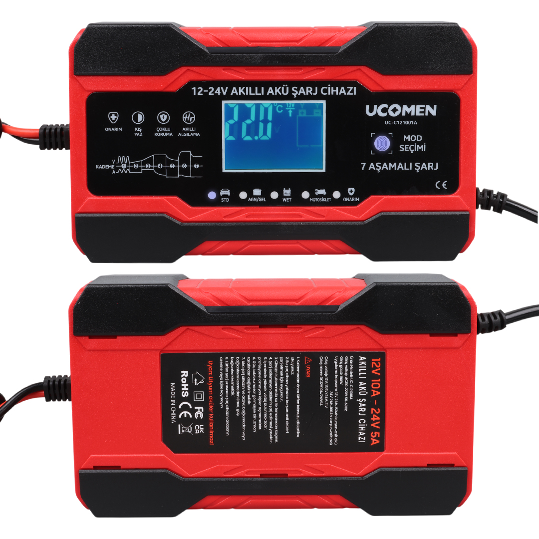 KIRMIZI 12/24 VOLT 10 AMPER LED GÖSTERGELİ AKÜ ŞARJ CİHAZI UC-C121001A (4707) KIRMIZI 12/24 VOLT 10 AMPER LED GÖSTERGELİ AKÜ ŞARJ CİHAZI UC-C121001A (4707)