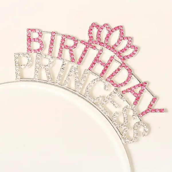 Kristal Taşlı Pembe Birthday Princess Yazılı Parti Tacı 19x11 cm (4707) Kristal Taşlı Pembe Birthday Princess Yazılı Parti Tacı 19x11 cm (4707)