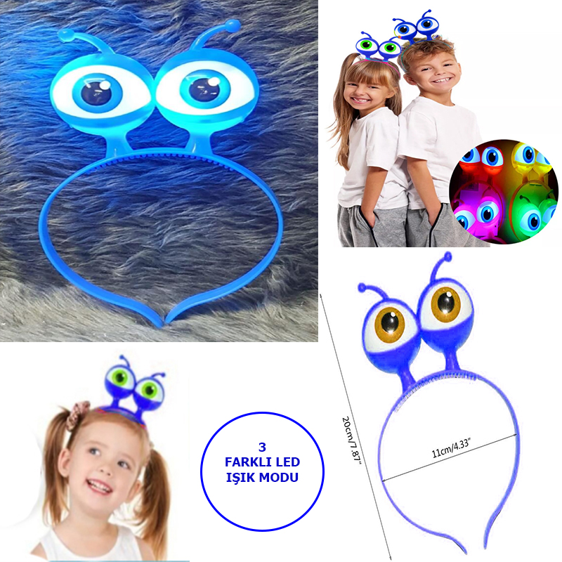 Led Işıklı & Pilli 3 Farklı Modda Yanan Uzaylı Göz Parti Tacı Mavi Renk 18x12 cm (4707) Led Işıklı & Pilli 3 Farklı Modda Yanan Uzaylı Göz Parti Tacı Mavi Renk 18x12 cm (4707)