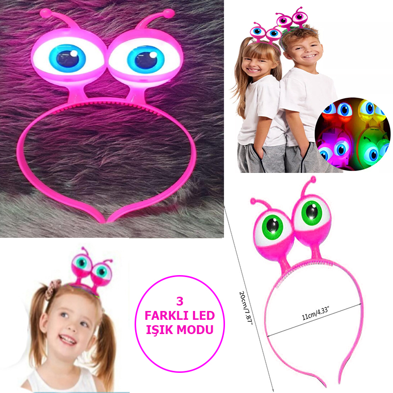 Led Işıklı & Pilli 3 Farklı Modda Yanan Uzaylı Göz Parti Tacı Pembe Renk 18x12 cm (4707) Led Işıklı & Pilli 3 Farklı Modda Yanan Uzaylı Göz Parti Tacı Pembe Renk 18x12 cm (4707)