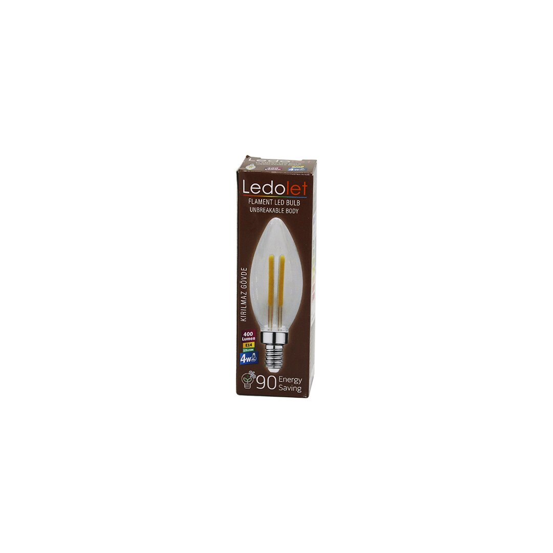 LEDOLET 4W=45W - E14 MUM FLAMENT LED RUSTİK AMPUL 400LUMEN - 3000K KIRILMAZ GÖVDE (4707) LEDOLET 4W=45W - E14 MUM FLAMENT LED RUSTİK AMPUL 400LUMEN - 3000K KIRILMAZ GÖVDE (4707)
