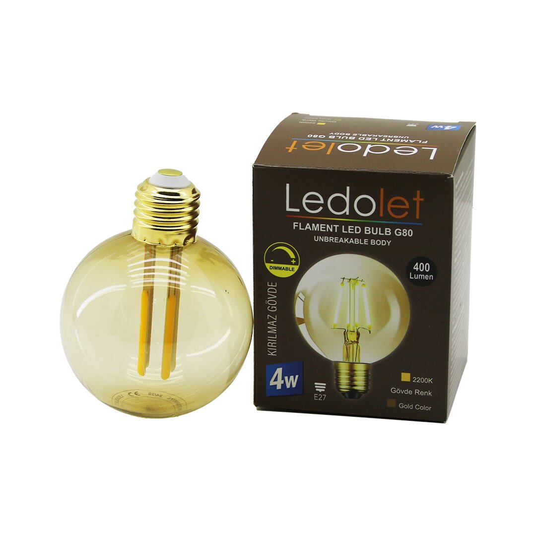LEDOLET G-95 4W - E27 GOLD COLOR FLAMENT RUSTİK AMPUL 400LUMEN - 2200K KIRILMAZ GÖVDE (4707) LEDOLET G-95 4W - E27 GOLD COLOR FLAMENT RUSTİK AMPUL 400LUMEN - 2200K KIRILMAZ GÖVDE (4707)