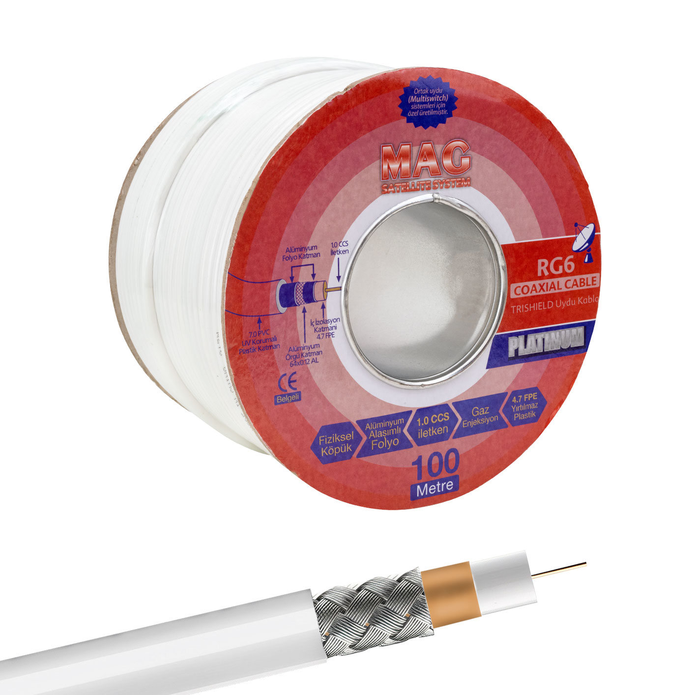 MAG PLATINUM RG6/U4 TRISHIELD 64 TEL ANTEN KABLOSU (100 METRE) (4707) MAG PLATINUM RG6/U4 TRISHIELD 64 TEL ANTEN KABLOSU (100 METRE) (4707)