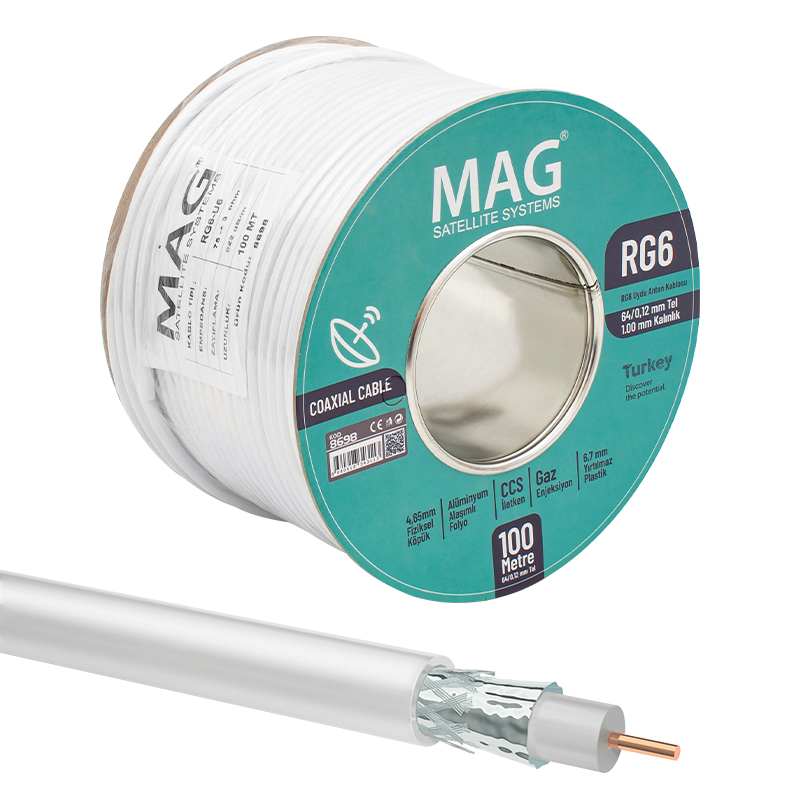 MAG RG6/U6 1.00 MM 64*0.12 TEL CCS MAKARALI ANTEN KABLOSU YERLİ ÜRETİM (100 METRE) (4707) MAG RG6/U6 1.00 MM 64*0.12 TEL CCS MAKARALI ANTEN KABLOSU YERLİ ÜRETİM (100 METRE) (4707)