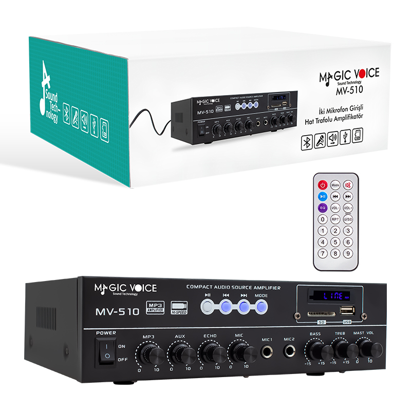 MAGICVOICE MV-510 50 WATT USB/SD/BLUETOOTH 2 MİK.,ECO LU+2SD 2061*2 Lİ,UK LI GİRİŞLİ HAT TRAFOLU ANFİ (4707) MAGICVOICE MV-510 50 WATT USB/SD/BLUETOOTH 2 MİK.,ECO LU+2SD 2061*2 Lİ,UK LI GİRİŞLİ HAT TRAFOLU ANFİ (4707)