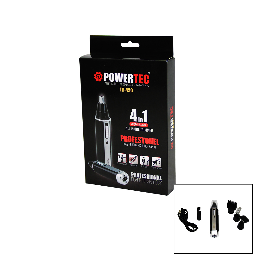 POWERTEC TR-450 4İN1 KAŞ - BURUN - KULAK - SAKAL ŞARJLI TRAŞ MAKİNESİ (4707) POWERTEC TR-450 4İN1 KAŞ - BURUN - KULAK - SAKAL ŞARJLI TRAŞ MAKİNESİ (4707)