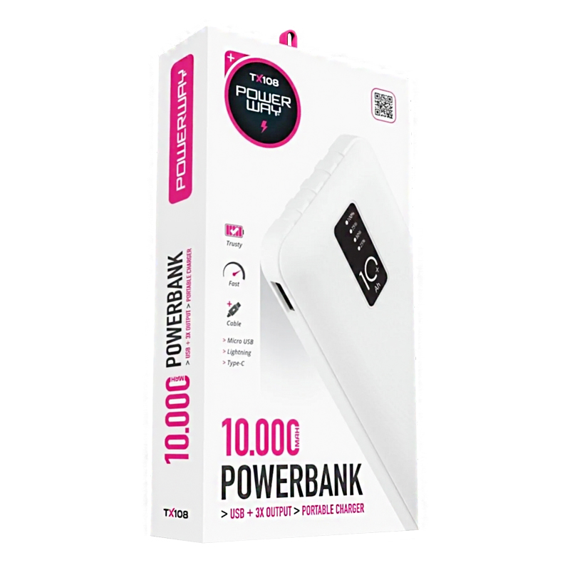 POWERWAY TX108 10000 MAH SİYAH GÖSTERGELİ EKSTRA KABLOLU 4 ÇIKIŞLI POWERBANK (4707) POWERWAY TX108 10000 MAH SİYAH GÖSTERGELİ EKSTRA KABLOLU 4 ÇIKIŞLI POWERBANK (4707)