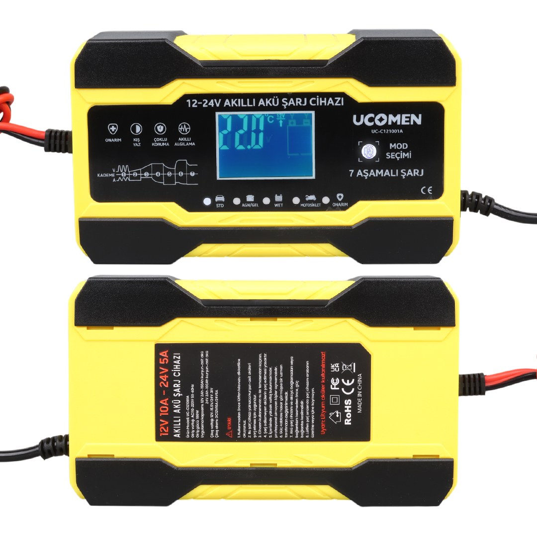SARI 12/24 VOLT 10 AMPER LED GÖSTERGELİ AKÜ ŞARJ CİHAZI UC-C121001A (4707) SARI 12/24 VOLT 10 AMPER LED GÖSTERGELİ AKÜ ŞARJ CİHAZI UC-C121001A (4707)