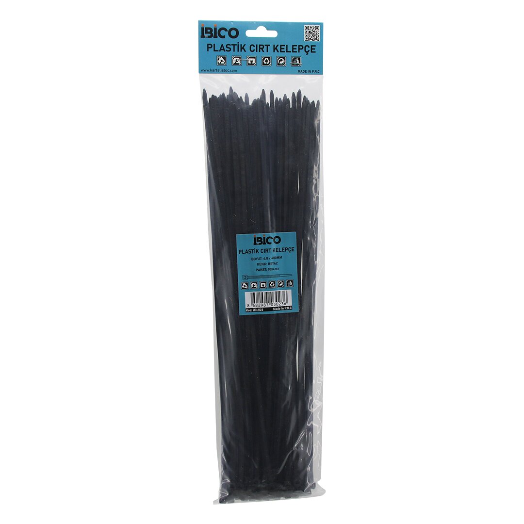 SİYAH 4.8X400MM PLASTİK CIRT KELEPÇE 100PCS (4707) SİYAH 4.8X400MM PLASTİK CIRT KELEPÇE 100PCS (4707)