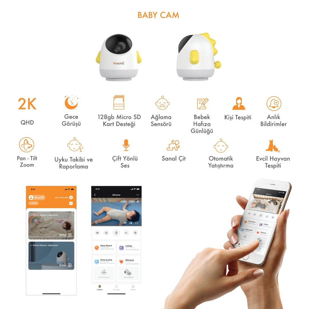 YAPAY ZEKA DESTEKLİ 360° GECE GÖRÜŞLÜ SARI WİFİ BEBEK GÜVENLİK KAMERASI (4707) YAPAY ZEKA DESTEKLİ 360° GECE GÖRÜŞLÜ SARI WİFİ BEBEK GÜVENLİK KAMERASI (4707)