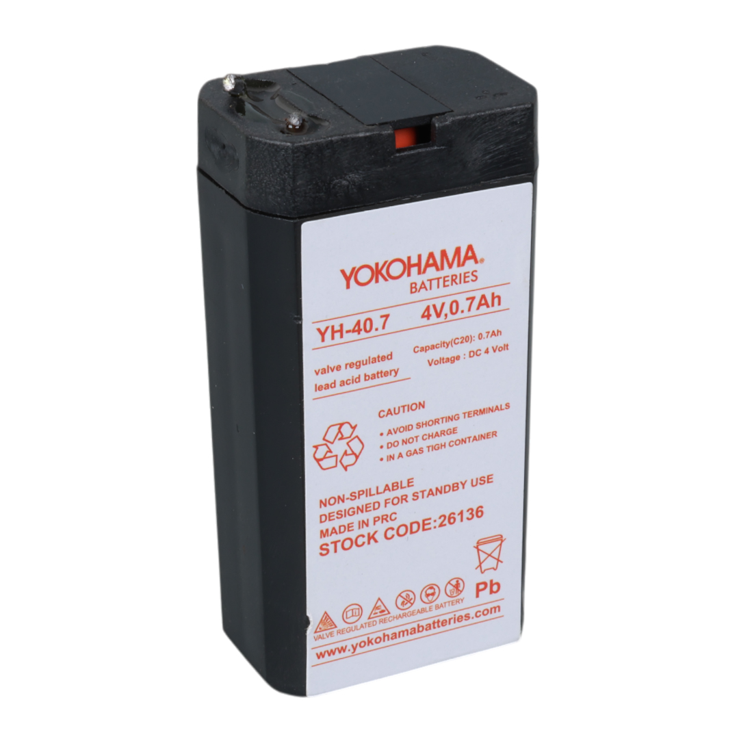 YOKOHAMA YH-40.7 4 VOLT - 0.7 AMPER KURU AKÜ (34X22X64 MM) (4707) YOKOHAMA YH-40.7 4 VOLT - 0.7 AMPER KURU AKÜ (34X22X64 MM) (4707)